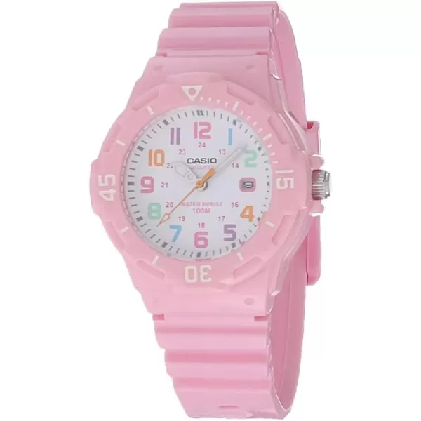 Casio MDV106 Series  Unisex Analog Watch  200M WR  Stainless Steel Case  Resin Band  2 Hand Analog HR Min SEC  Date Display  Screw Down CrownScrew Down Caseback  3 Year BatteryPink