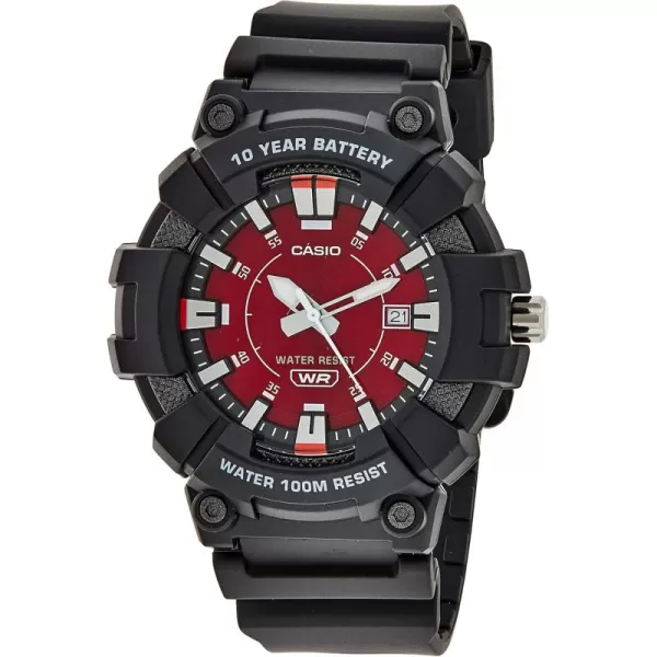 Casio Mens Heavy Duty 10Year Battery Date Indicator Watch Model MW610H4AV BlackRed