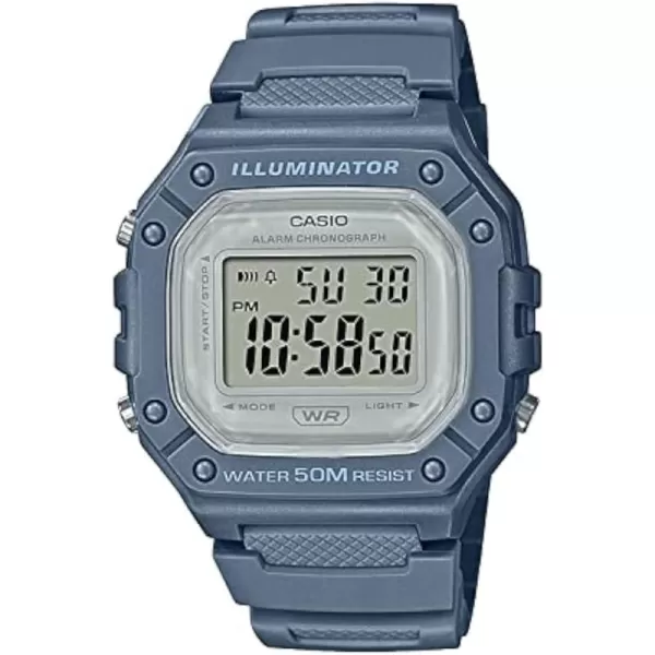 Casio W218H Series  Mens Digital Watch  50M WR  1100 Second Stopwatch  100 SEC Chronograph  LED Backlight  Countdown Timer  Daily Alarm  Hourly Time Signal  7 Year BatteryMedium Blue