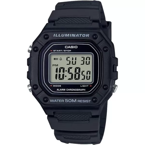 Casio W218H Series  Mens Digital Watch  50M WR  1100 Second Stopwatch  100 SEC Chronograph  LED Backlight  Countdown Timer  Daily Alarm  Hourly Time Signal  7 Year BatteryBlackGrey