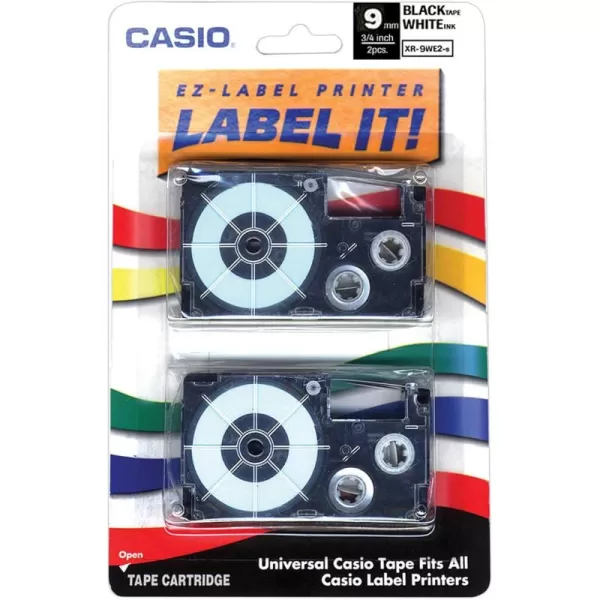 Casio XR9WE2S 9mm Labeling Tape Black on White 2Pack 9mm x 26 XR9WE2S