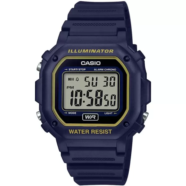 Casio F108WH Series  Mens Digital Watch  Illuminator  Water Resistant  LED Light  Daily Alarm  1100 SEC Stopwatch  3 Hands HR Min SEC  DateDay Display  Daily Alarm  7 Year BatteryBlue