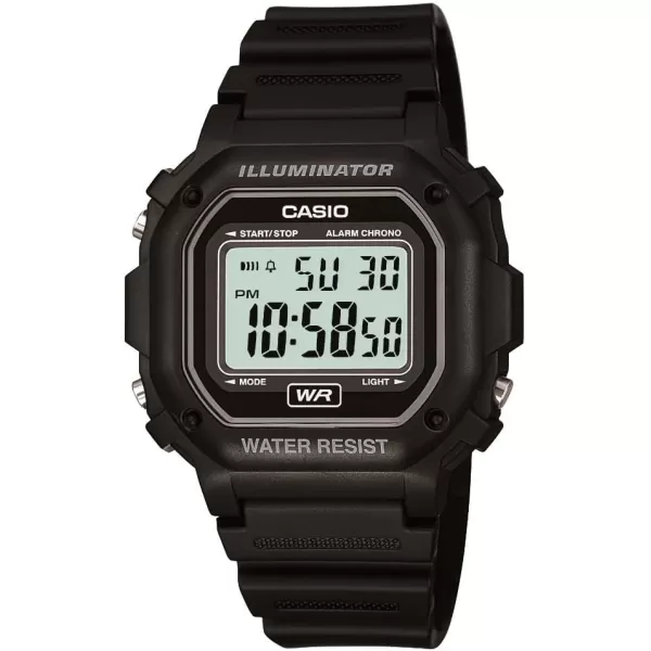 Casio F108WH Series  Mens Digital Watch  Illuminator  Water Resistant  LED Light  Daily Alarm  1100 SEC Stopwatch  3 Hands HR Min SEC  DateDay Display  Daily Alarm  7 Year BatteryBlack