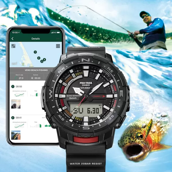 Casio Mens Pro Trek Bluetooth Connected Angler Line Sports Watch with Resin Strap Blue 225 Model PRTB702CR