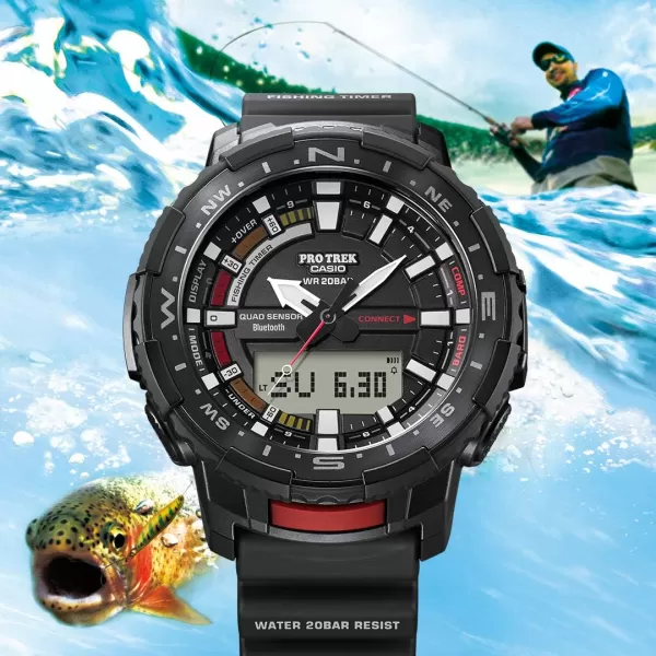 Casio Mens Pro Trek Bluetooth Connected Angler Line Sports Watch with Resin Strap Blue 225 Model PRTB702CR