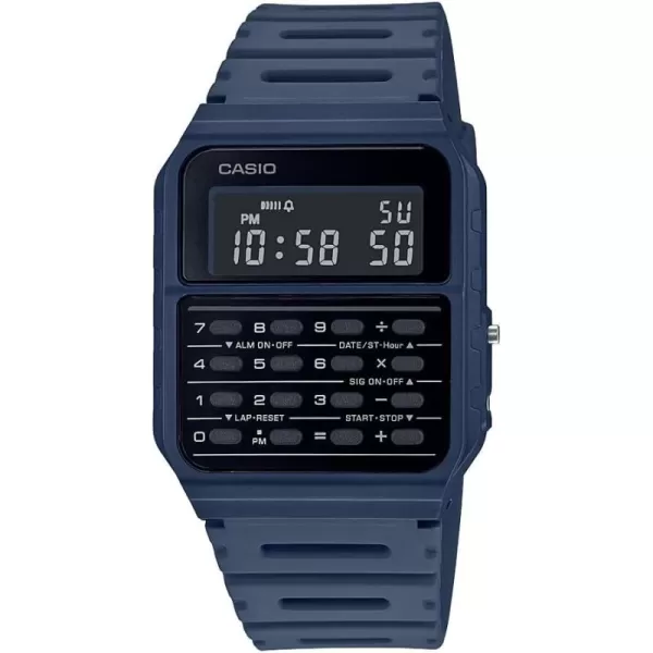 Casio CA53W Vintage Series  Data Bank  1100 SEC Stopwatch  Water Resistant  8 Digit Calculator  Dual Time  Resin Band  Resin Case  Auto Calendar  Daily Alarm  5 Year BatteryBlue