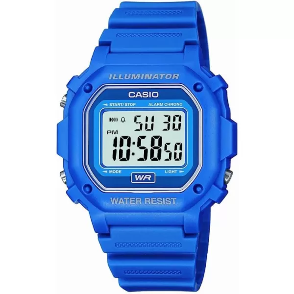 Casio F108WH Series  Mens Digital Watch  Illuminator  Water Resistant  LED Light  Daily Alarm  1100 SEC Stopwatch  3 Hands HR Min SEC  DateDay Display  Daily Alarm  7 Year BatteryBlue