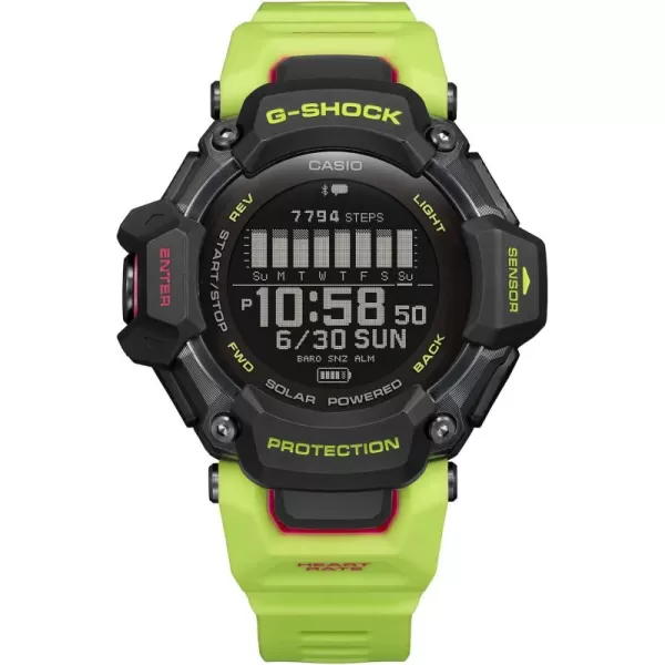 Casio Mens GShock Move GBDH2000 Series Multisport Run Bike Swim Gym Workout GPS  Heart Rate Watch Quartz Solar Assisted Black Watch with Volt Yellow Resin Strap