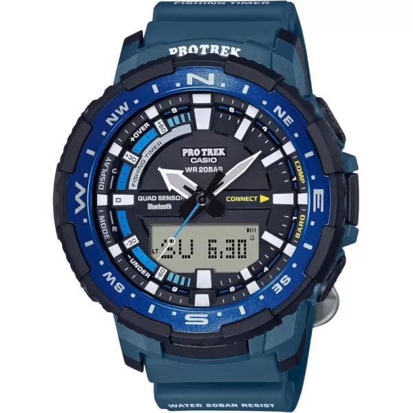 Casio Mens Pro Trek Bluetooth Connected Angler Line Sports Watch with Resin Strap Blue 225 Model PRTB702CR