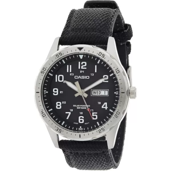 Casio Mens Solar Powered Stainless Steel Quartz Cloth Strap Black 22 Casual Watch Model MTPS120L1AVCF