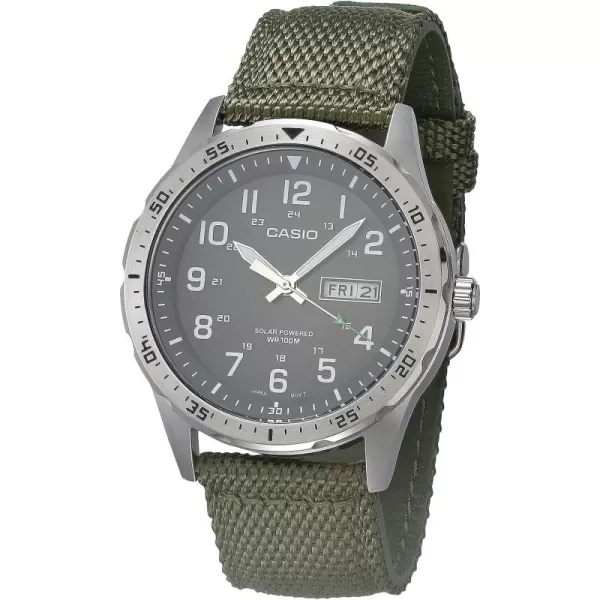 Casio Mens Stainless Steel Solar Powered Cloth Strap Green 22 Casual Watch Model MTPS120L3AVCF