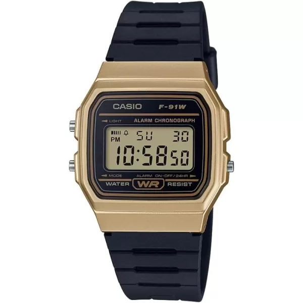 Casio Mens Vintage Quartz Metal and Resin Casual Watch ColorBlack Model F91WM9ACF BlackGold