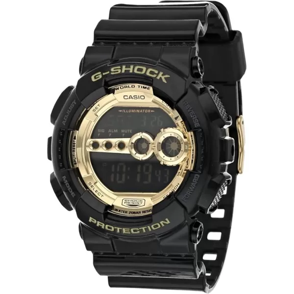 Casio Mens XL Series GShock Quartz 200M WR Shock Resistant ResinBlackGold