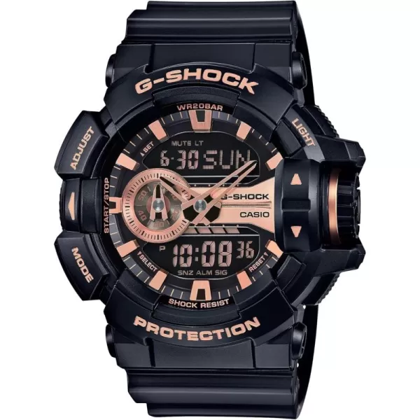 Casio XL GShock Quartz Sport Watch with Plastic Strap 183 Model GA400GB1A4 BlackRose Gold