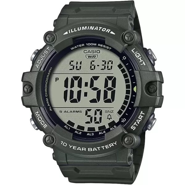 Casio Illuminator AE1500WH Series  10Year Battery  LED Backlight  5Alarms  1100 Sec Stopwatch  Mens Digital WatchGreen