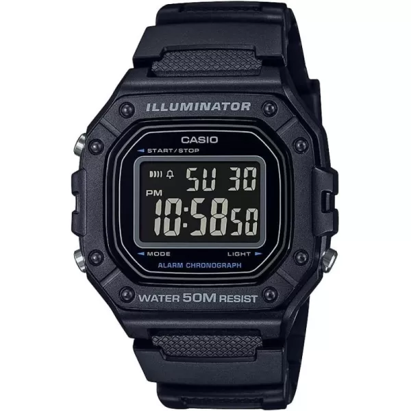 Casio W218H Series  Mens Digital Watch  50M WR  1100 Second Stopwatch  100 SEC Chronograph  LED Backlight  Countdown Timer  Daily Alarm  Hourly Time Signal  7 Year BatteryBlackBlack