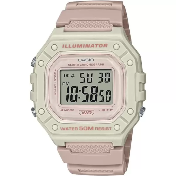 Casio W218H Series  Mens Digital Watch  50M WR  1100 Second Stopwatch  100 SEC Chronograph  LED Backlight  Countdown Timer  Daily Alarm  Hourly Time Signal  7 Year BatteryLight Pink