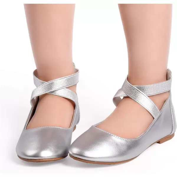 Nova Utopia Toddler Little Girls Dress Ballet Ankle Strap Flat ShoesNf316b  Silver