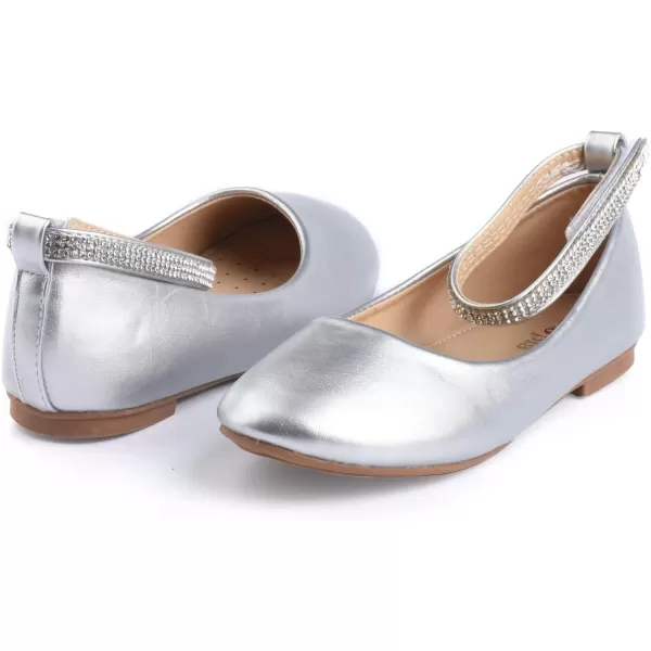 Nova Utopia Toddler Little Girls Dress Ballet Ankle Strap Flat ShoesNf317  Silver
