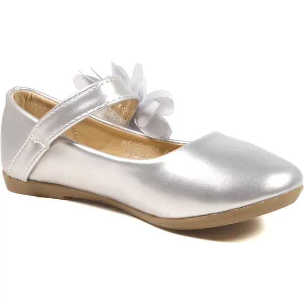 Nova Utopia Toddler Little Girls Dress Ballet Mary Jane Bow Flat ShoesFlower N  Silver