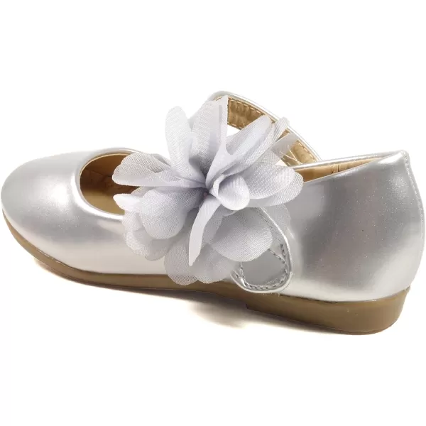 Nova Utopia Toddler Little Girls Dress Ballet Mary Jane Bow Flat ShoesFlower N  Silver