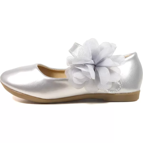 Nova Utopia Toddler Little Girls Dress Ballet Mary Jane Bow Flat ShoesFlower N  Silver