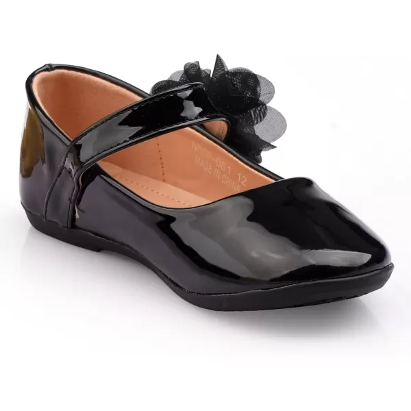 Nova Utopia Toddler Little Girls Dress Ballet Mary Jane Bow Flat ShoesFlower O  Black
