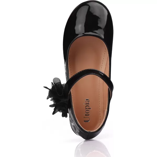 Nova Utopia Toddler Little Girls Dress Ballet Mary Jane Bow Flat ShoesFlower O  Black