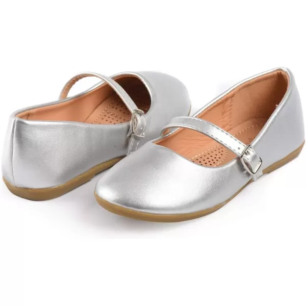 Nova Utopia Toddler Little Girls Dress Ballet Mary Jane Bow Flat ShoesNf60a N  Silverpu