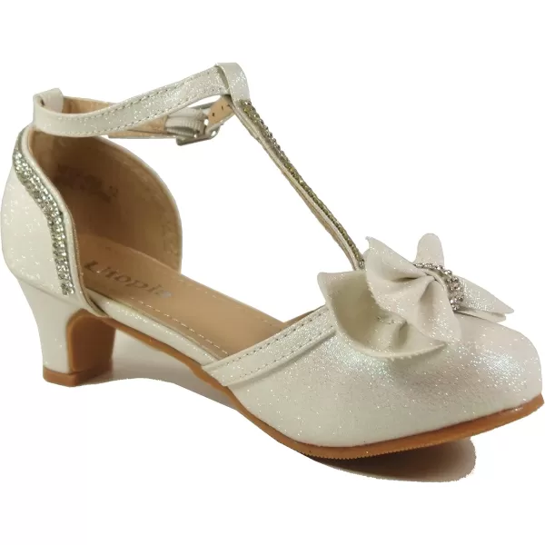Nova Utopia Toddler Little Girls Low Medium Heel Dress Sandal Flower Girl Shoes size 9458hn  Whiteglitter