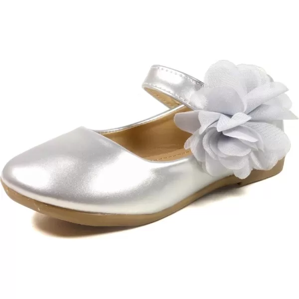 Nova Utopia Toddler Little Girls Dress Ballet Mary Jane Bow Flat ShoesFlower N  Silver