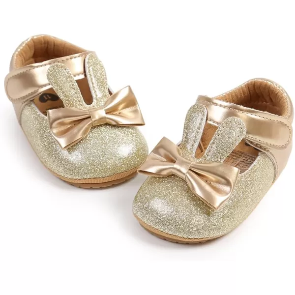 Antheron Baby Girls Mary Jane Flats Soft Sole Infant Moccasins Floral Sparkly Toddler Princess Dress ShoesA00Gold