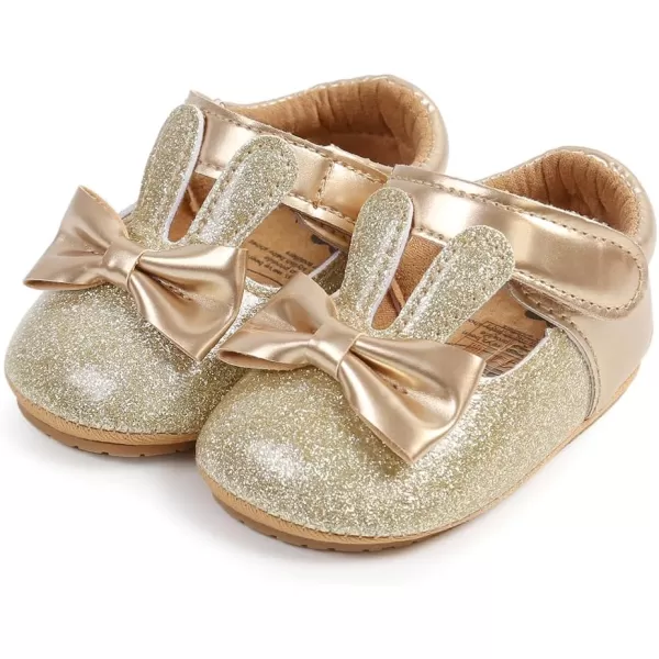 Antheron Baby Girls Mary Jane Flats Soft Sole Infant Moccasins Floral Sparkly Toddler Princess Dress ShoesA00Gold