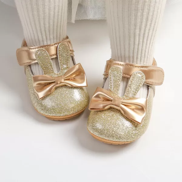 Antheron Baby Girls Mary Jane Flats Soft Sole Infant Moccasins Floral Sparkly Toddler Princess Dress ShoesA00Gold