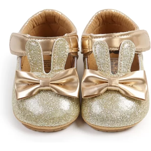 Antheron Baby Girls Mary Jane Flats Soft Sole Infant Moccasins Floral Sparkly Toddler Princess Dress ShoesA00Gold