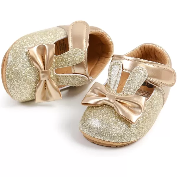 Antheron Baby Girls Mary Jane Flats Soft Sole Infant Moccasins Floral Sparkly Toddler Princess Dress ShoesA00Gold