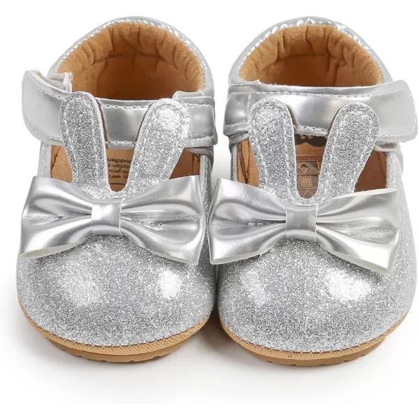 Antheron Baby Girls Mary Jane Flats Soft Sole Infant Moccasins Floral Sparkly Toddler Princess Dress ShoesA00Silver