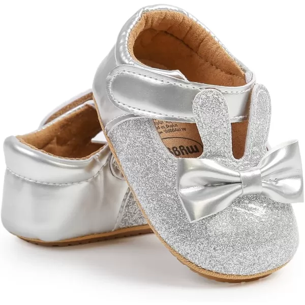 Antheron Baby Girls Mary Jane Flats Soft Sole Infant Moccasins Floral Sparkly Toddler Princess Dress ShoesA00Silver