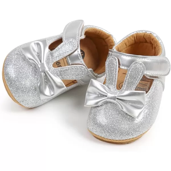 Antheron Baby Girls Mary Jane Flats Soft Sole Infant Moccasins Floral Sparkly Toddler Princess Dress ShoesA00Silver