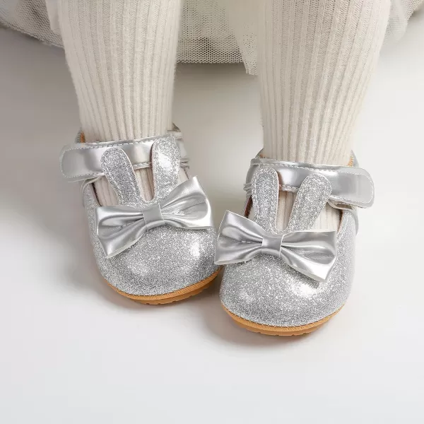 Antheron Baby Girls Mary Jane Flats Soft Sole Infant Moccasins Floral Sparkly Toddler Princess Dress ShoesA00Silver