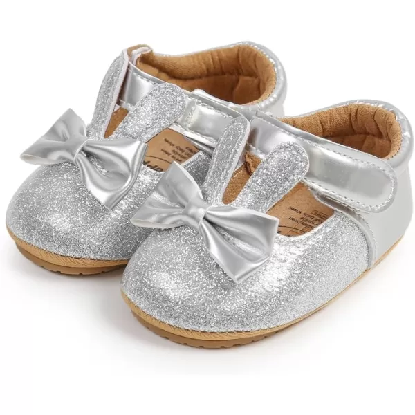 Antheron Baby Girls Mary Jane Flats Soft Sole Infant Moccasins Floral Sparkly Toddler Princess Dress ShoesA00Silver