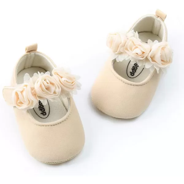 Antheron Baby Girls Mary Jane Flats Soft Sole Infant Moccasins Floral Sparkly Toddler Princess Dress ShoesA0Beige