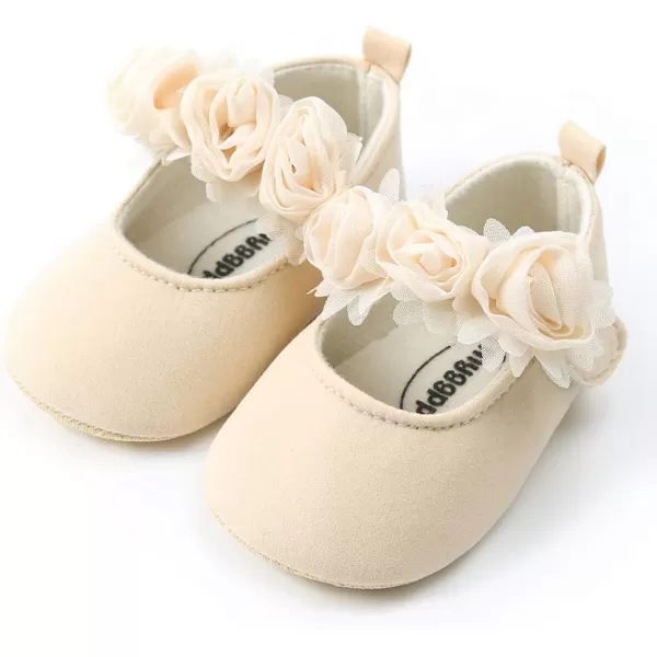 Antheron Baby Girls Mary Jane Flats Soft Sole Infant Moccasins Floral Sparkly Toddler Princess Dress ShoesA0Beige