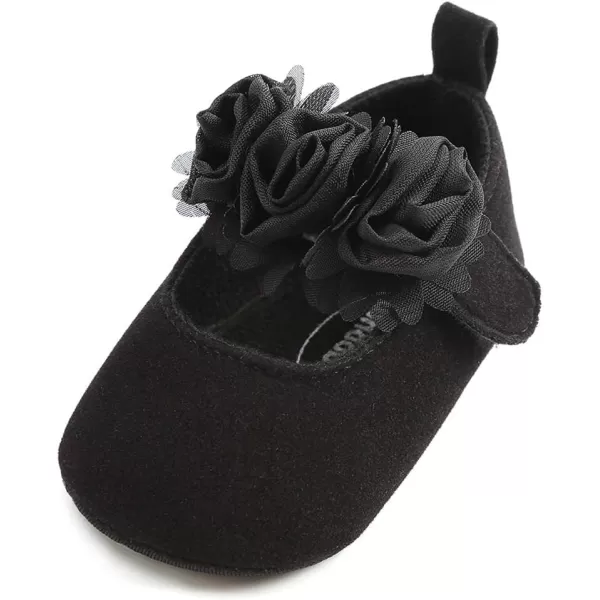 Antheron Baby Girls Mary Jane Flats Soft Sole Infant Moccasins Floral Sparkly Toddler Princess Dress ShoesA0Black