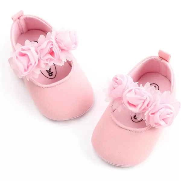 Antheron Baby Girls Mary Jane Flats Soft Sole Infant Moccasins Floral Sparkly Toddler Princess Dress ShoesA0Pink