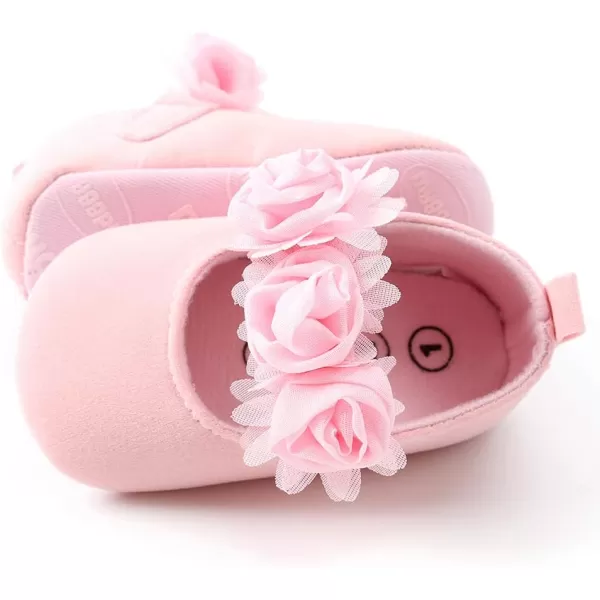 Antheron Baby Girls Mary Jane Flats Soft Sole Infant Moccasins Floral Sparkly Toddler Princess Dress ShoesA0Pink