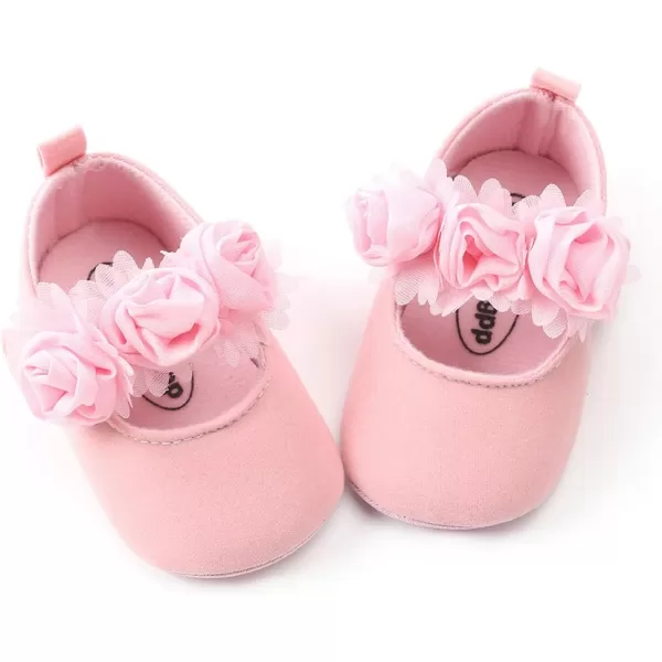 Antheron Baby Girls Mary Jane Flats Soft Sole Infant Moccasins Floral Sparkly Toddler Princess Dress ShoesA0Pink