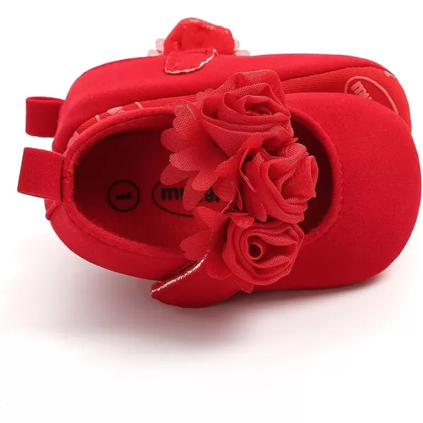Antheron Baby Girls Mary Jane Flats Soft Sole Infant Moccasins Floral Sparkly Toddler Princess Dress ShoesA0Red