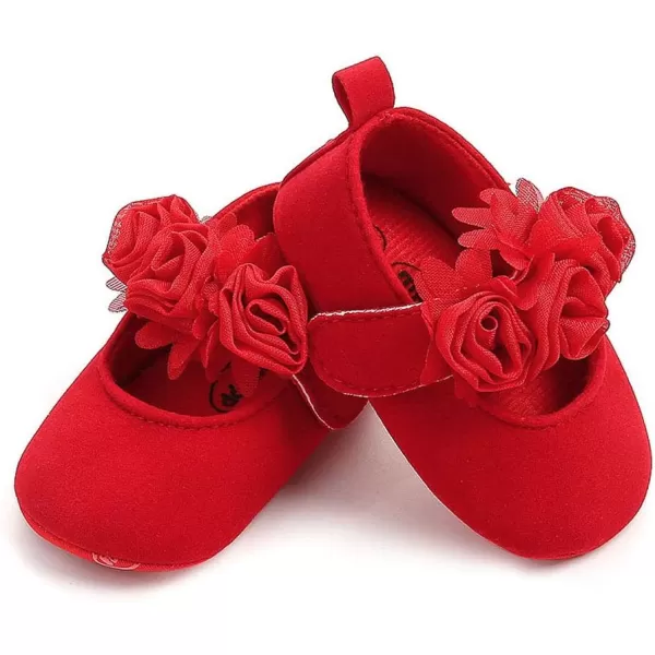 Antheron Baby Girls Mary Jane Flats Soft Sole Infant Moccasins Floral Sparkly Toddler Princess Dress ShoesA0Red