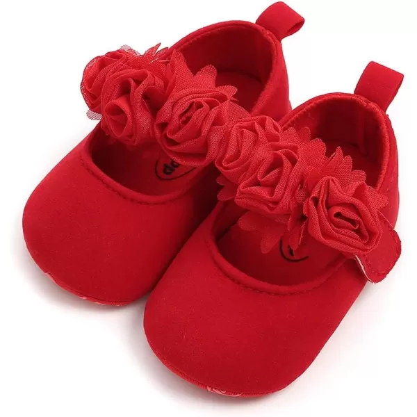 Antheron Baby Girls Mary Jane Flats Soft Sole Infant Moccasins Floral Sparkly Toddler Princess Dress ShoesA0Red